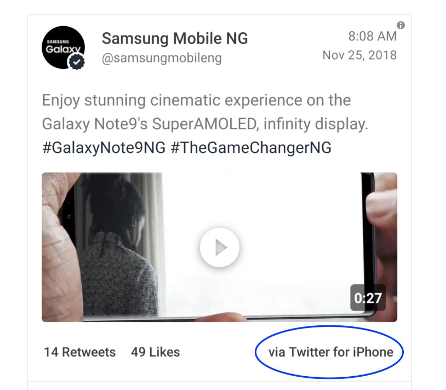 gaffe samsung twitter iphone